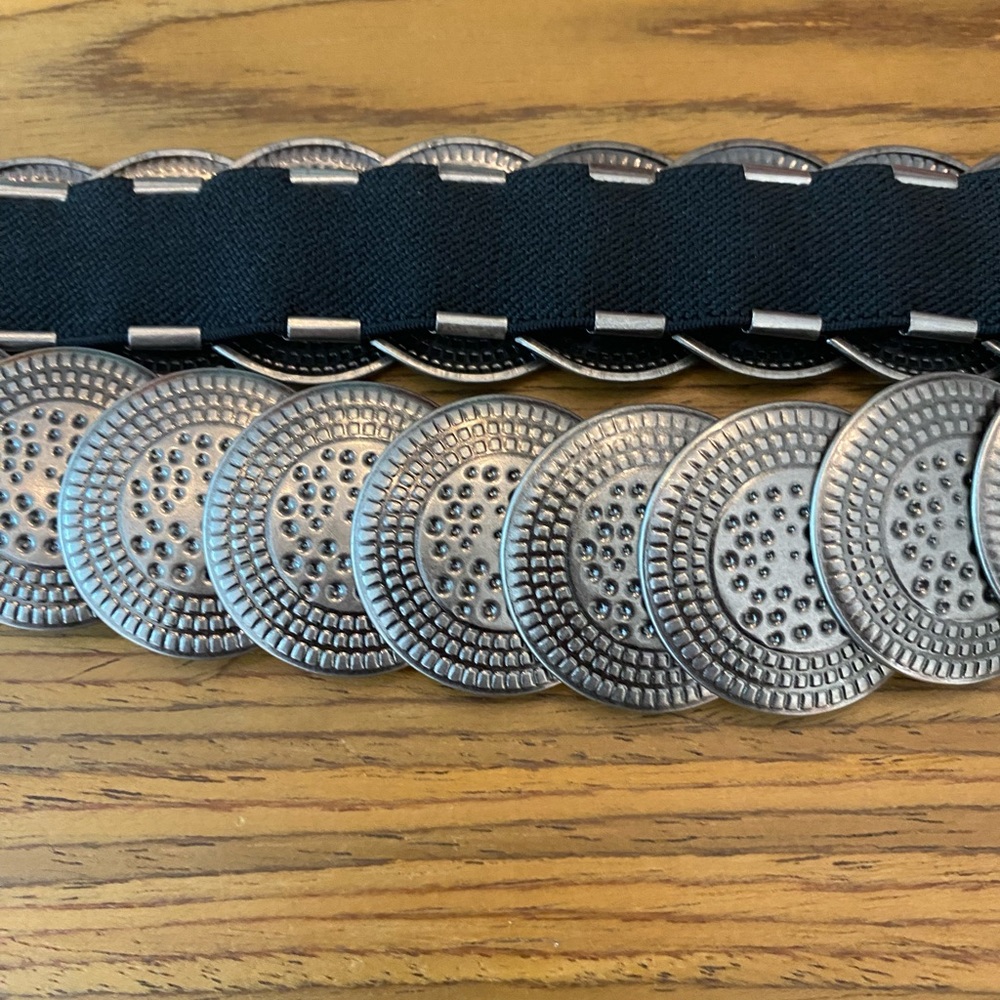 Vintage Black Belt with Silver Coin Medallions